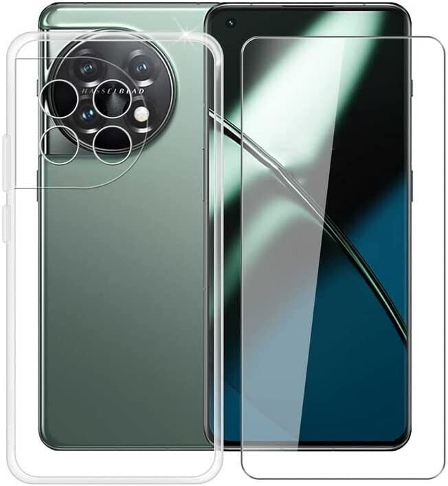 OnePlus 11 Case, Clear Gel Phone Cover & Glass Screen Protector