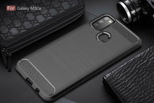 Samsung Galaxy M30s Case Carbon Fibre Cover & Glass Screen Protector