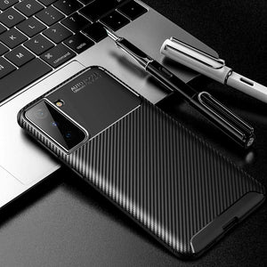 Samsung Galaxy S21 5G Case Carbon Slim Cover & Glass Screen Protector