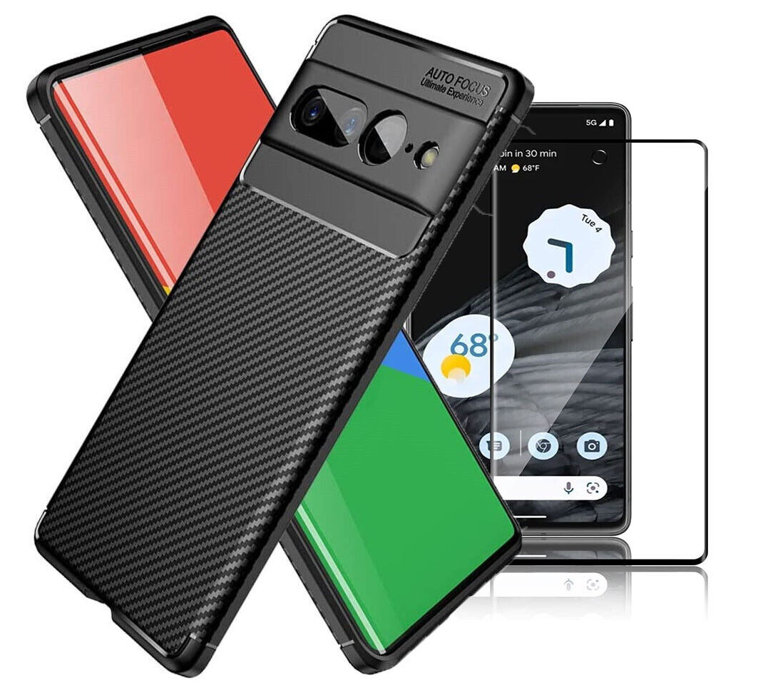 Google Pixel 7 Pro Case, Carbon Slim Cover & Glass Screen Protector