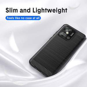 Xiaomi Redmi 10C Case, Carbon Fibre Cover & Glass Screen Protector