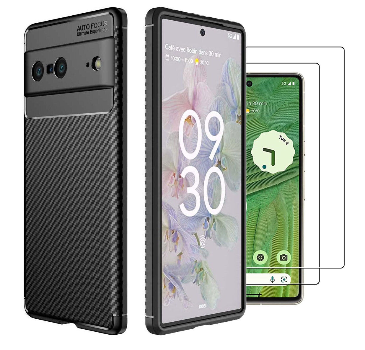 Google Pixel 7 Case Carbon Slim Cover & Glass Screen Protector
