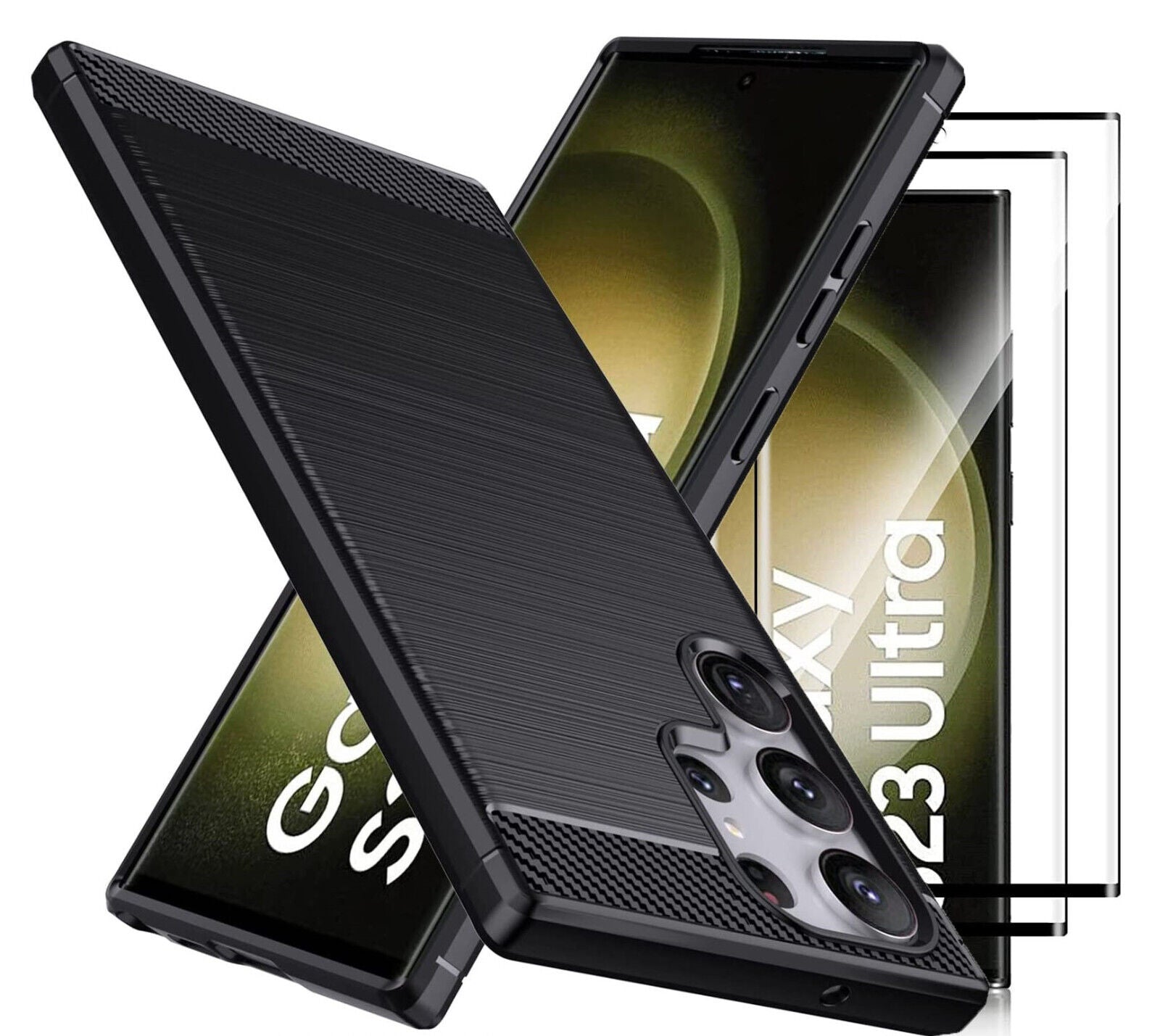 Samsung Galaxy S23 Ultra Case Carbon Phone Cover & Glass Screen Protector