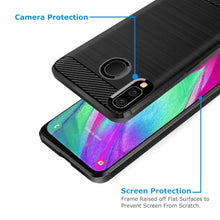 Samsung Galaxy A40 Case Carbon Fibre Cover & Glass Screen Protector