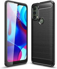 Motorola Moto E20 Case Carbon Fibre Cover & Glass Screen Protector