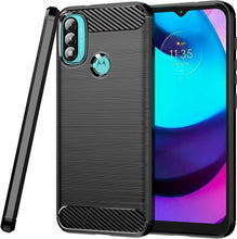 Motorola Moto E20 Case Carbon Fibre Cover & Glass Screen Protector