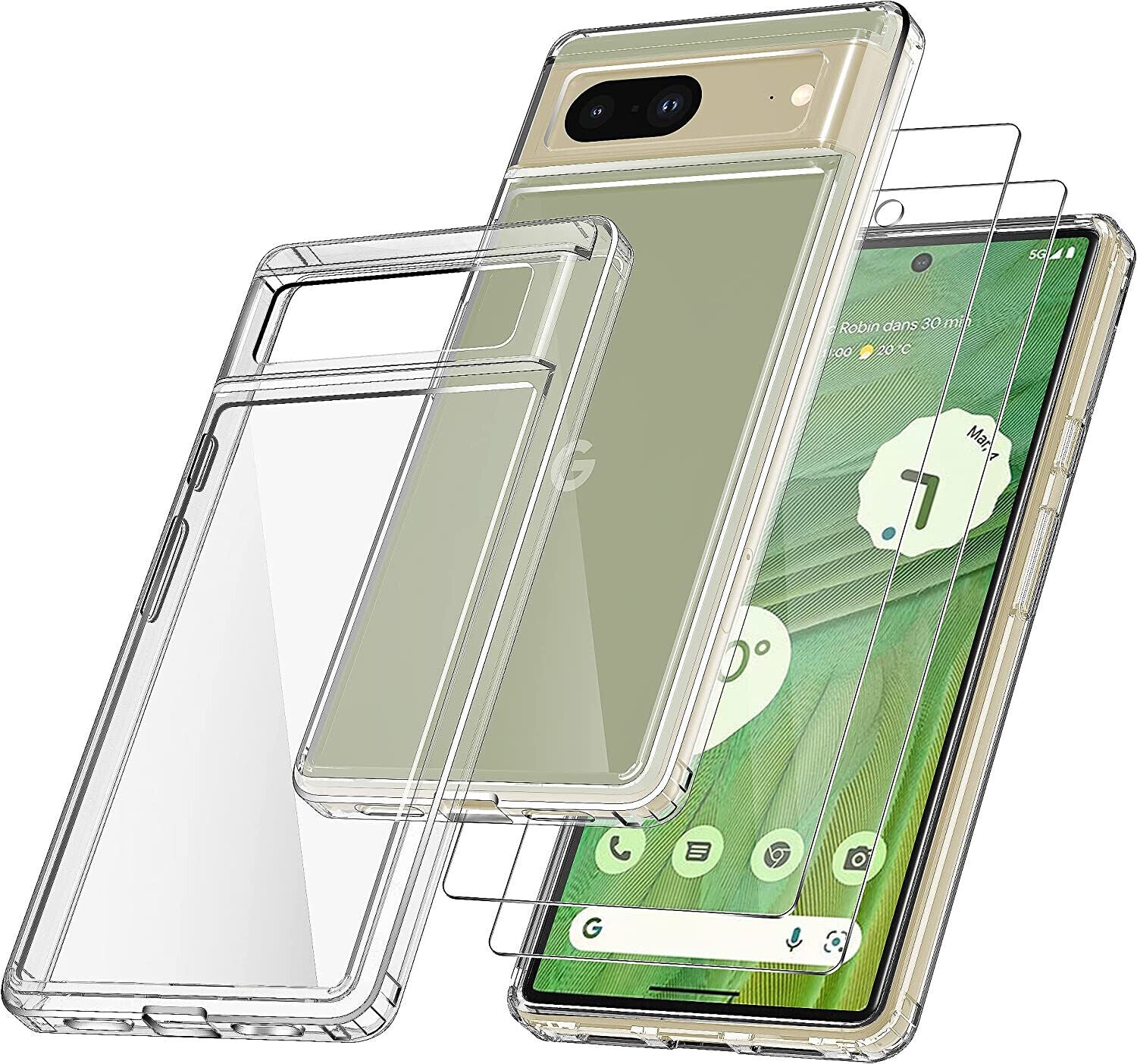Google Pixel 7 Case Clear Gel Cover & Glass Screen Protector