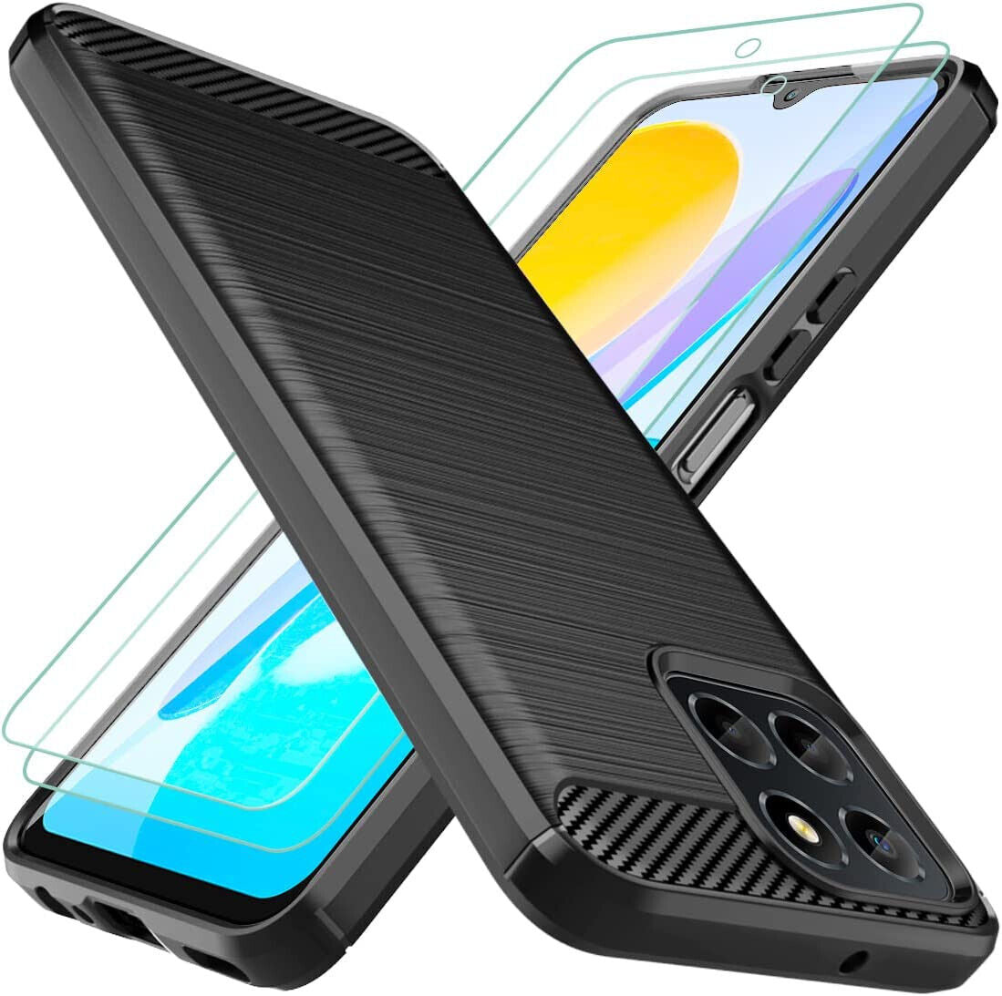 Honor X8 5G Case Carbon Fibre Cover & Glass Screen Protector