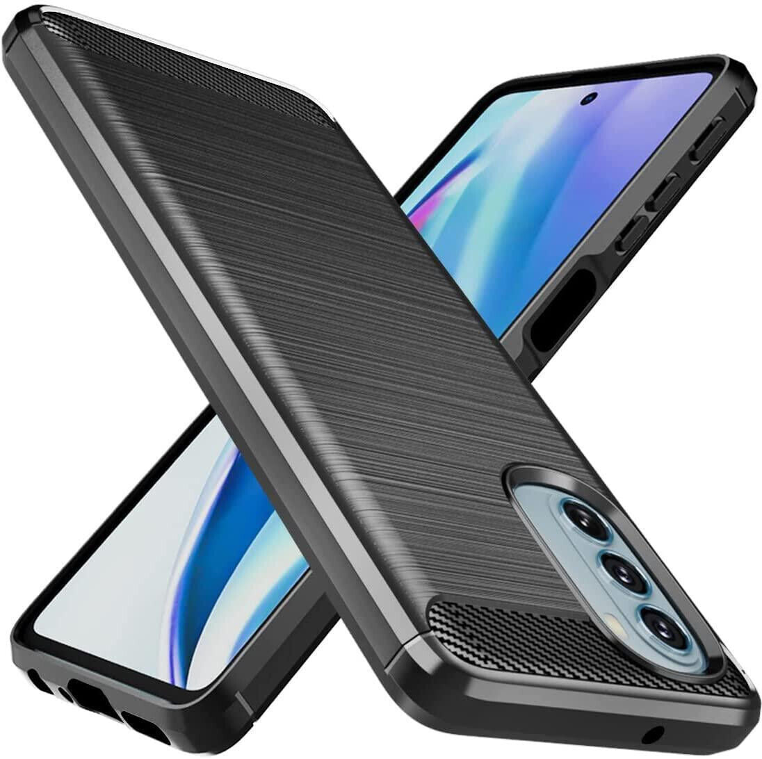 Motorola Moto G62 5G Case Carbon Fibre Cover & Glass Screen Protector