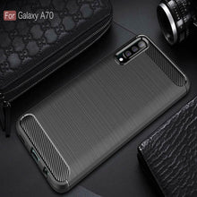 Samsung Galaxy A70 Case Carbon Fibre Cover & Glass Screen Protector