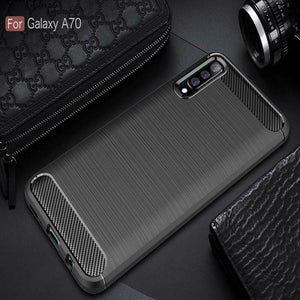 Samsung Galaxy A70 Case Carbon Fibre Cover & Glass Screen Protector