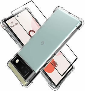 Google Pixel 6a Case Clear Shockproof Cover & 2X Glass Screen Protector