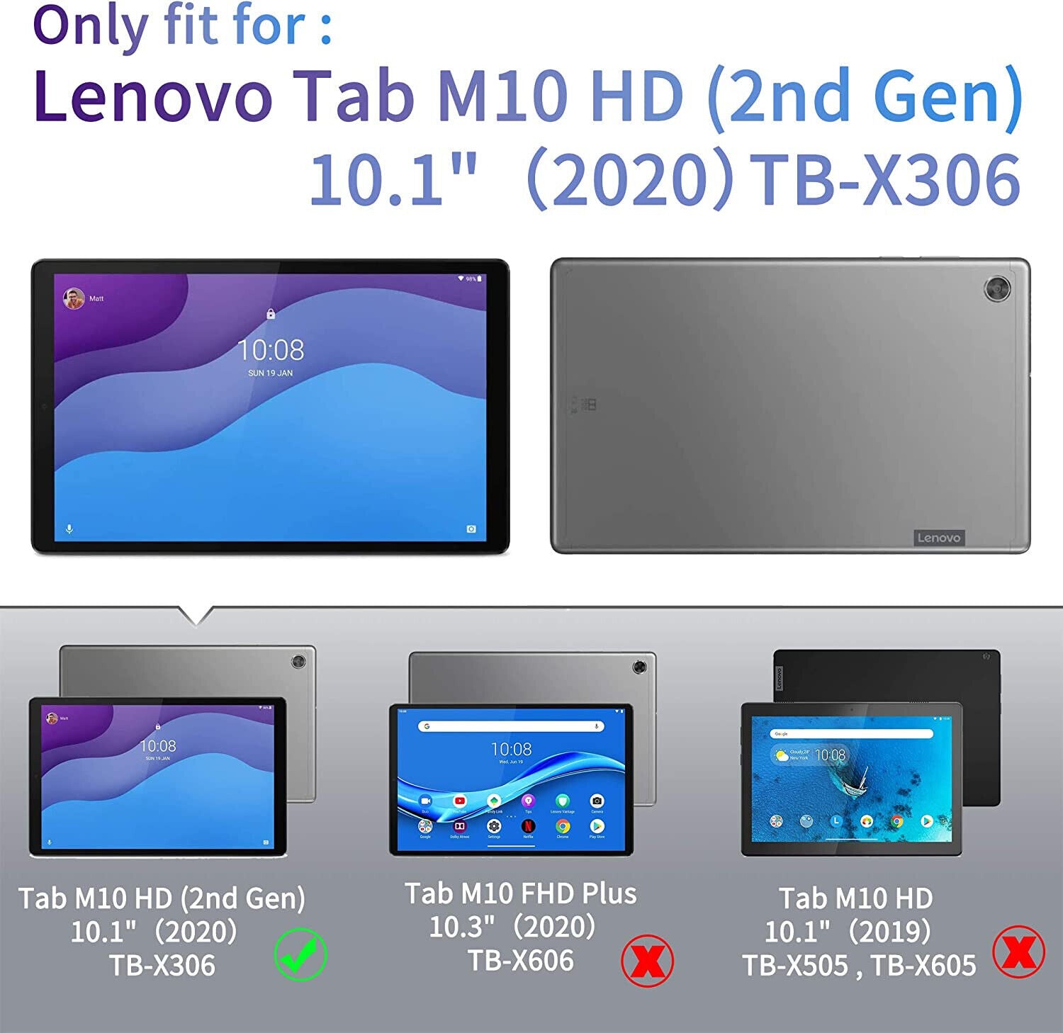 Lenovo M10 2nd Gen 10.1"  Case Premium Smart Book Stand Cover TB-X306X/X306F