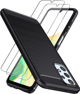 Samsung Galaxy A23 4G/5G Case Carbon Fibre Cover & Glass Screen Protector