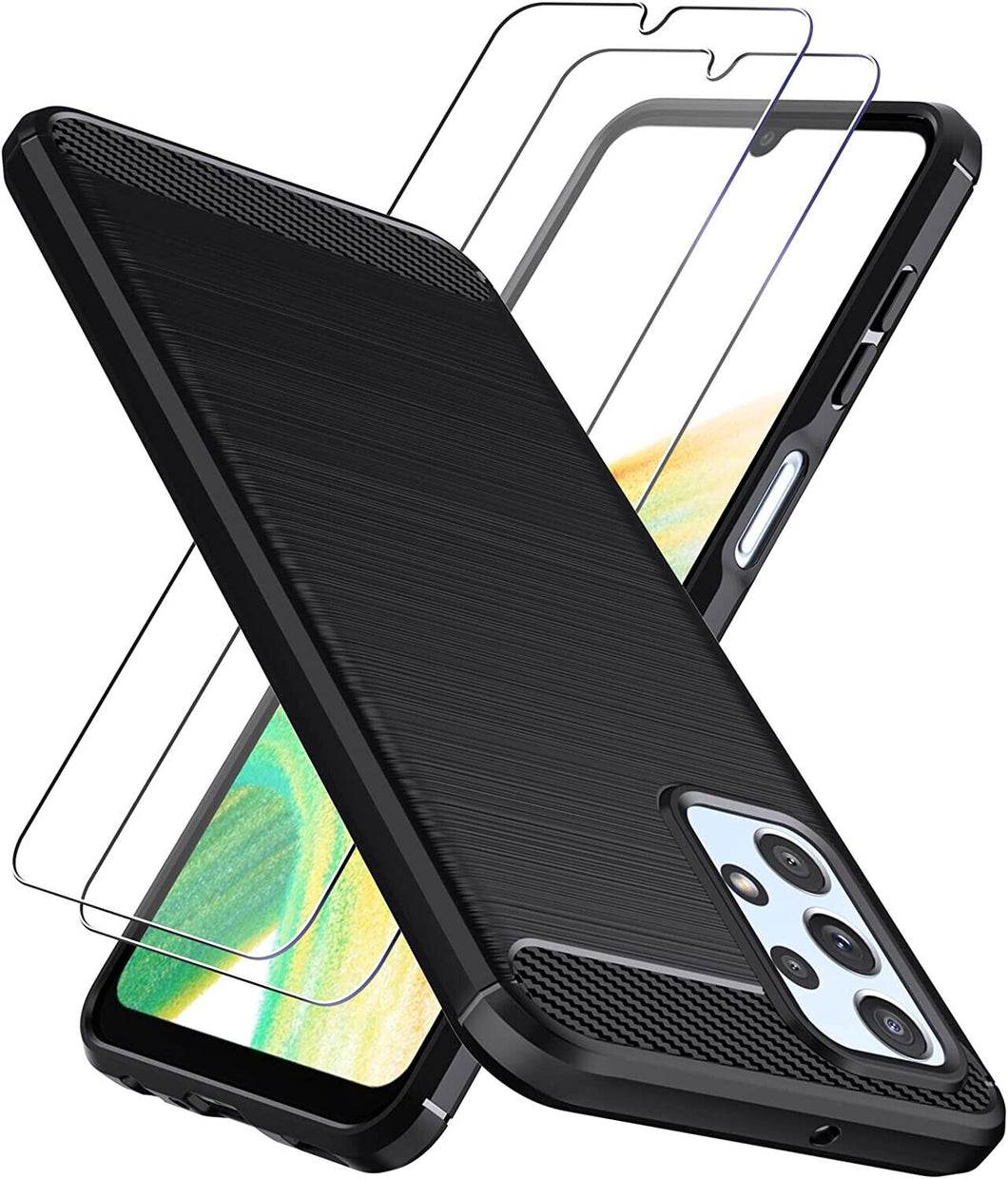 Samsung Galaxy A23 4G/5G Case Carbon Fibre Cover & Glass Screen Protector