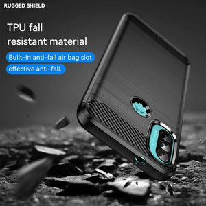 Motorola Moto E20 Case Carbon Fibre Cover & Glass Screen Protector