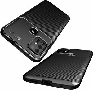 Motorola Moto G20 Case Carbon Slim Cover & Glass Screen Protector