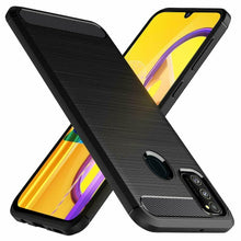 Samsung Galaxy M30s Case Carbon Fibre Cover & Glass Screen Protector