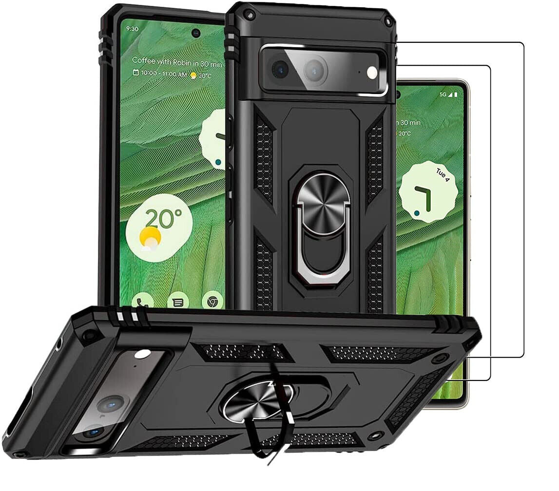 Google Pixel 7 Case Kickstand Ring Cover & Glass Screen Protector