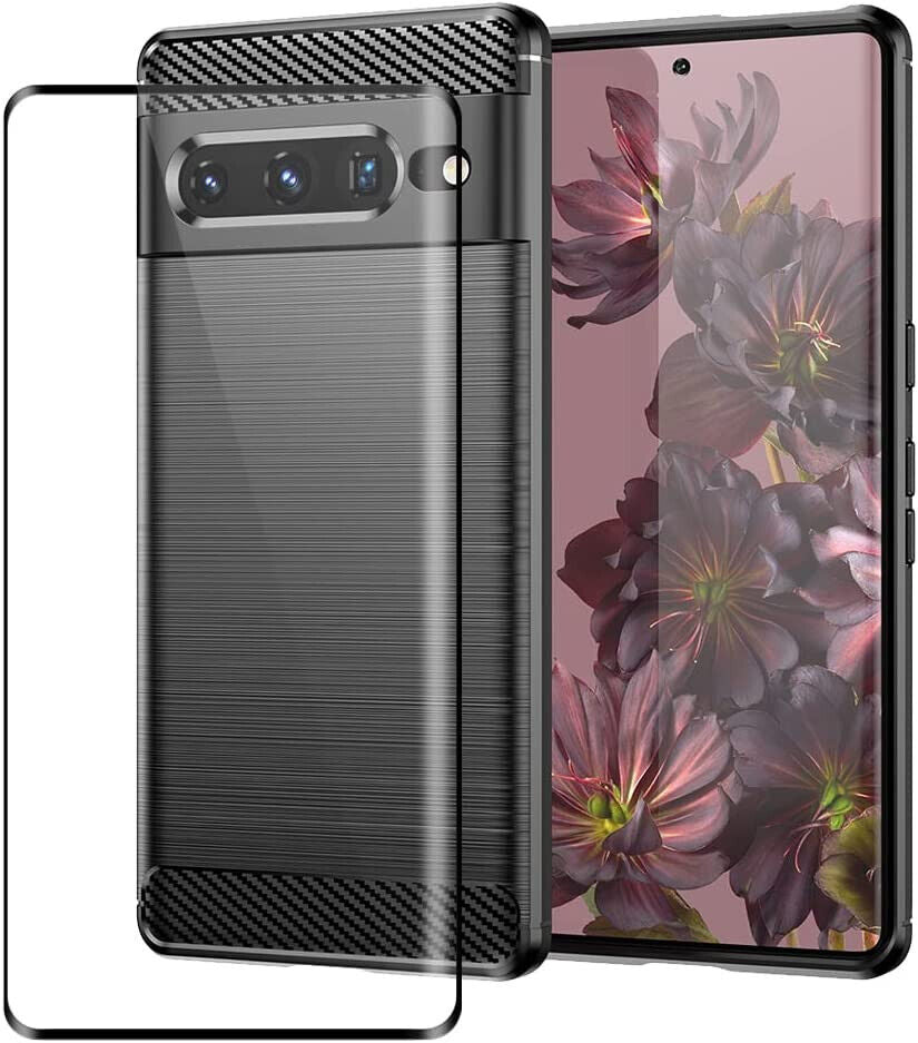 Google Pixel 7 Pro Case Carbon Fibre Cover & Glass Screen Protector