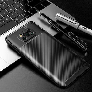 Xiaomi Poco X3 Case Carbon Slim Cover & Glass Screen Protector