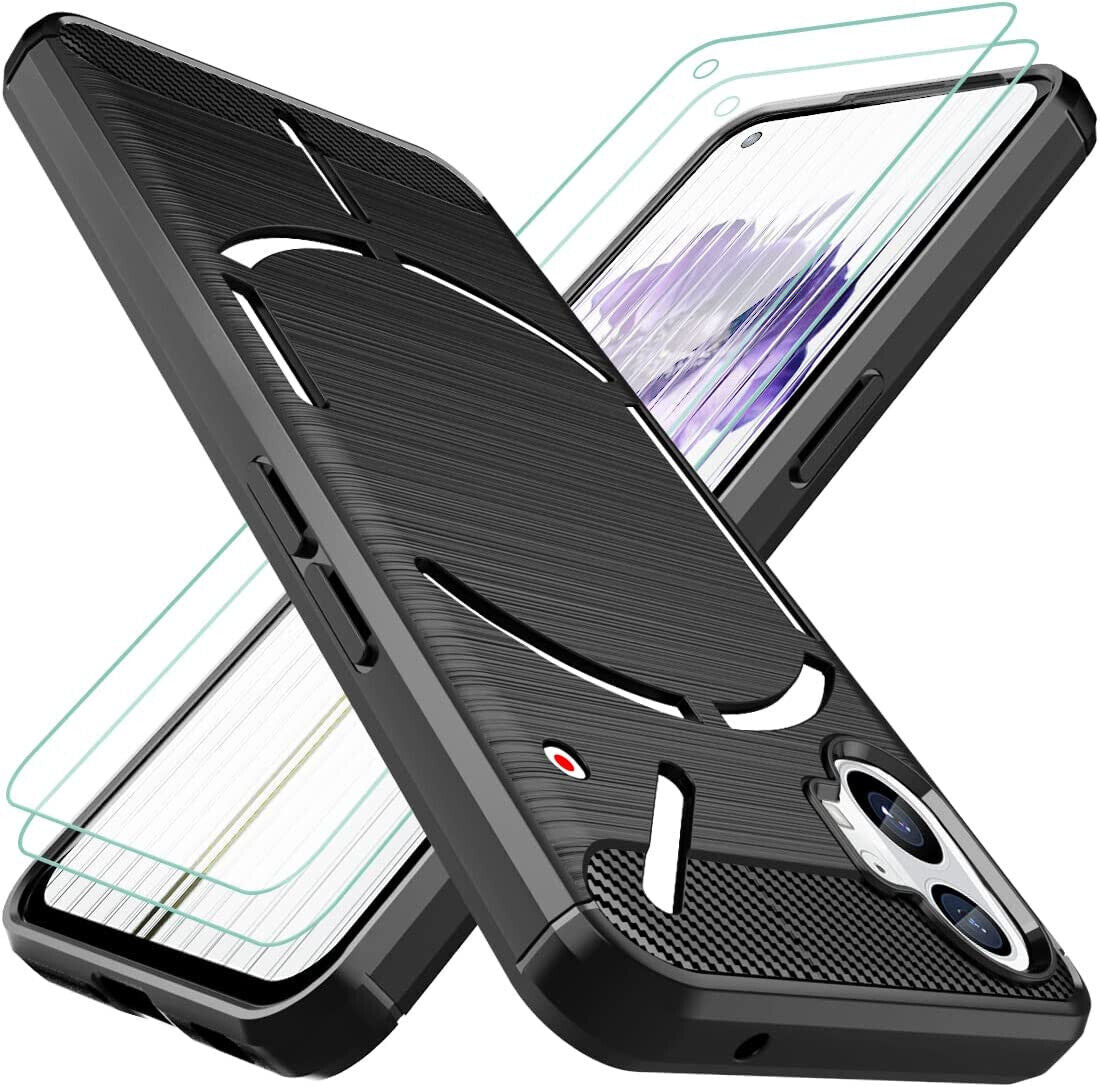 Nothing Phone (1) Case Carbon Fibre Cover & Glass Screen Protector ...