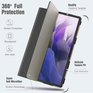 Samsung Galaxy Tab S7 FE Case Leather Folio Stand  & Glass Protector