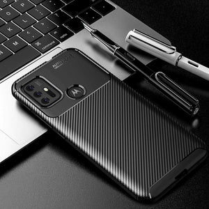 Motorola Moto G20 Case Carbon Slim Cover & Glass Screen Protector