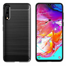 Samsung Galaxy A70 Case Carbon Fibre Cover & Glass Screen Protector
