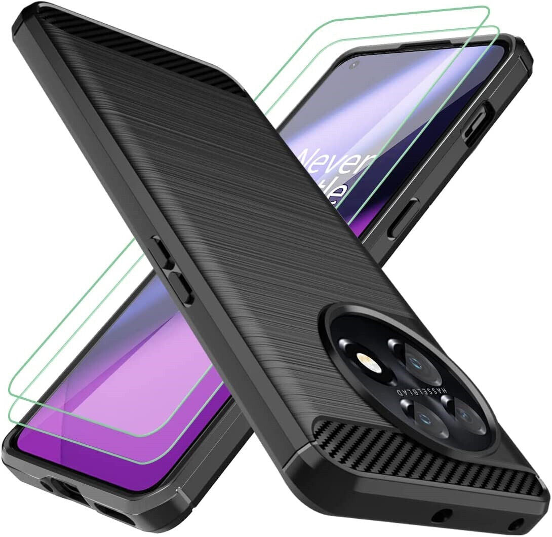 OnePlus 11 Case Carbon Phone Cover & Glass Screen Protector