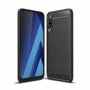 Samsung Galaxy A70 Case Carbon Fibre Cover & Glass Screen Protector