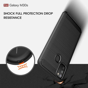 Samsung Galaxy M30s Case Carbon Fibre Cover & Glass Screen Protector