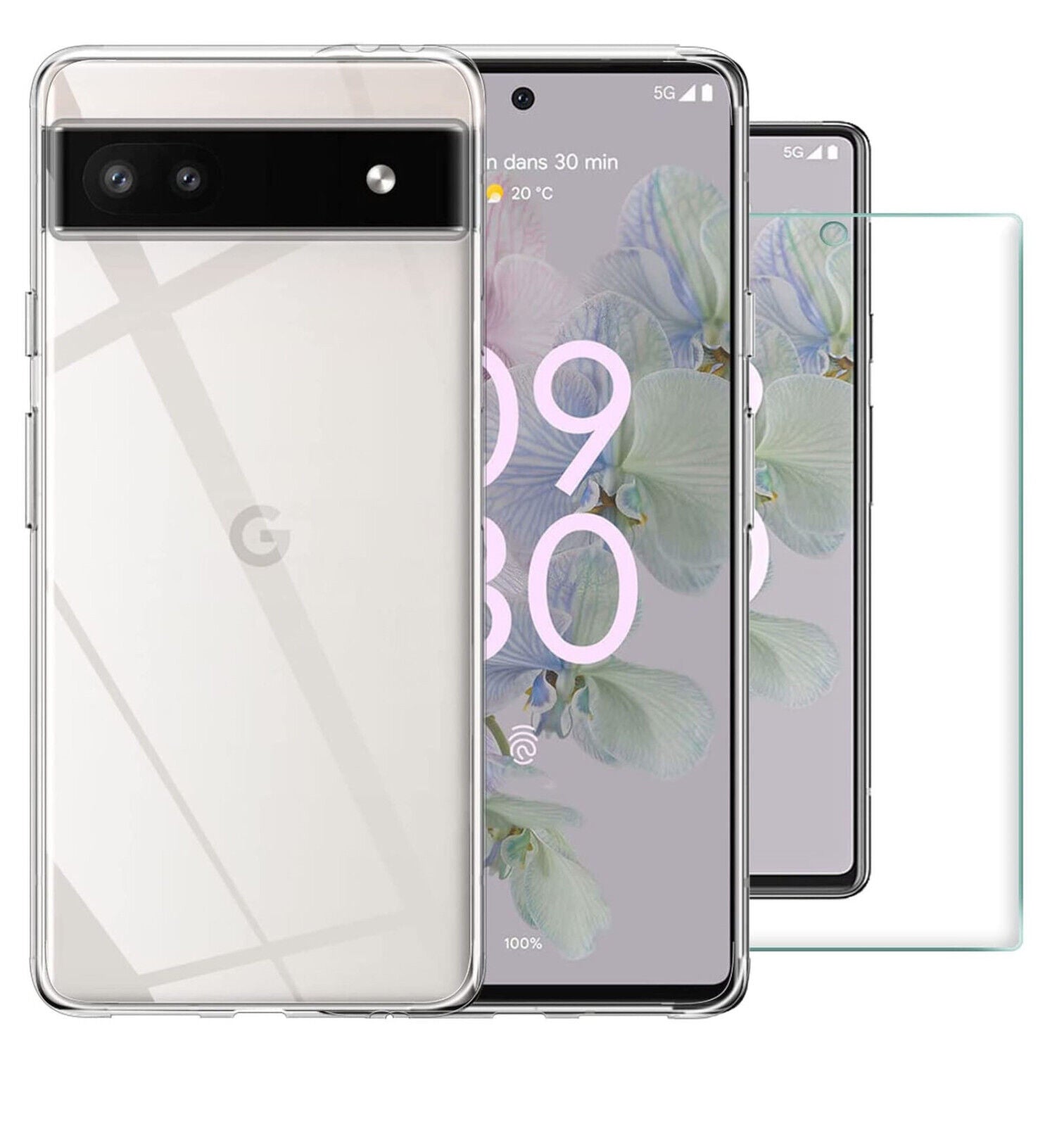 Google Pixel 6a 5G Case Clear Gel Cover & Glass Screen Protector