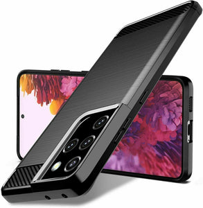 Samsung Galaxy S21 Series Case Carbon Fibre Cover & Glass Screen Protector