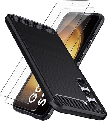 Samsung Galaxy S23 Case Carbon Fibre Phone Cover & Glass Screen Protector