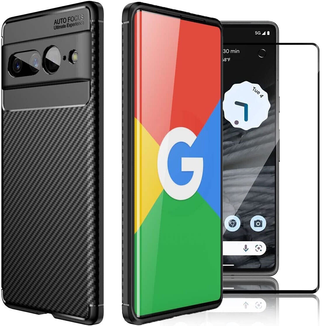 Google Pixel 7 Pro Case, Carbon Slim Cover & Glass Screen Protector