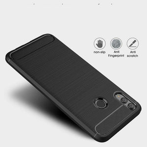 Huawei Honor 10 Lite Case Carbon Fibre Cover & Glass Screen Protector