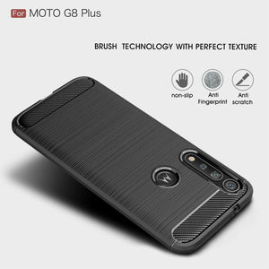 Motorola Moto G8 Plus Case Carbon Fibre Cover & Glass Screen Protector
