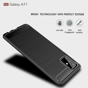 Samsung Galaxy A71 Case Carbon Fibre Cover & Glass Screen Protector