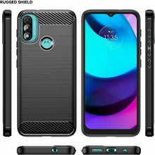 Motorola Moto E20 Case Carbon Fibre Cover & Glass Screen Protector