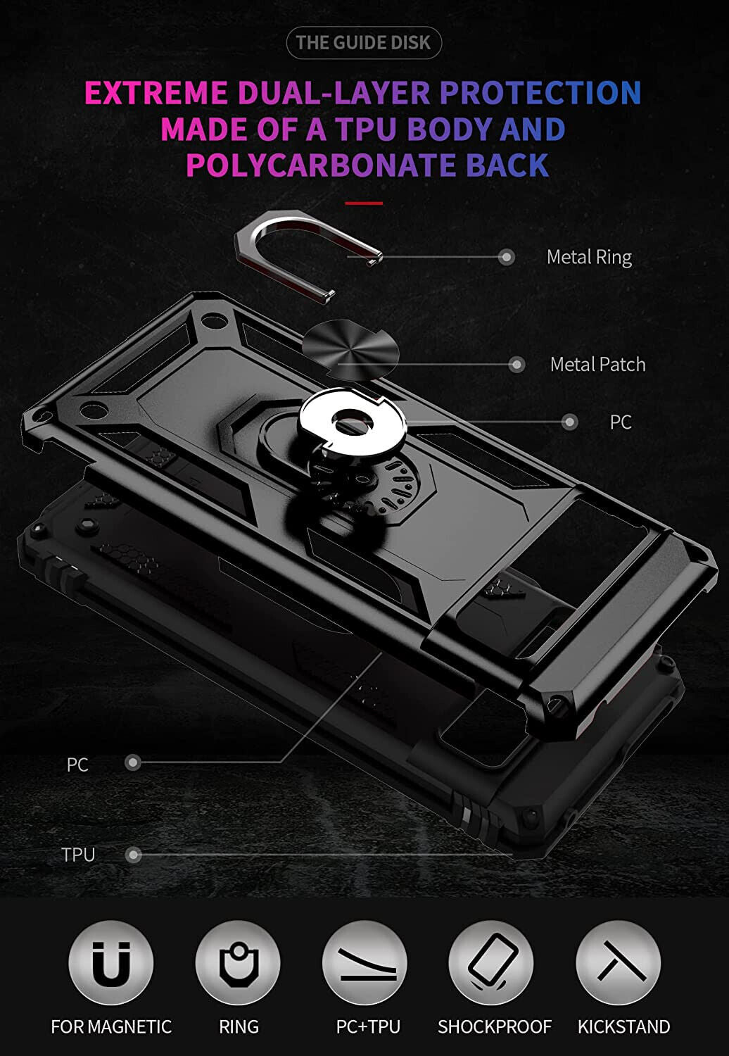 Google Pixel 7 Case Kickstand Shockproof Ring Cover