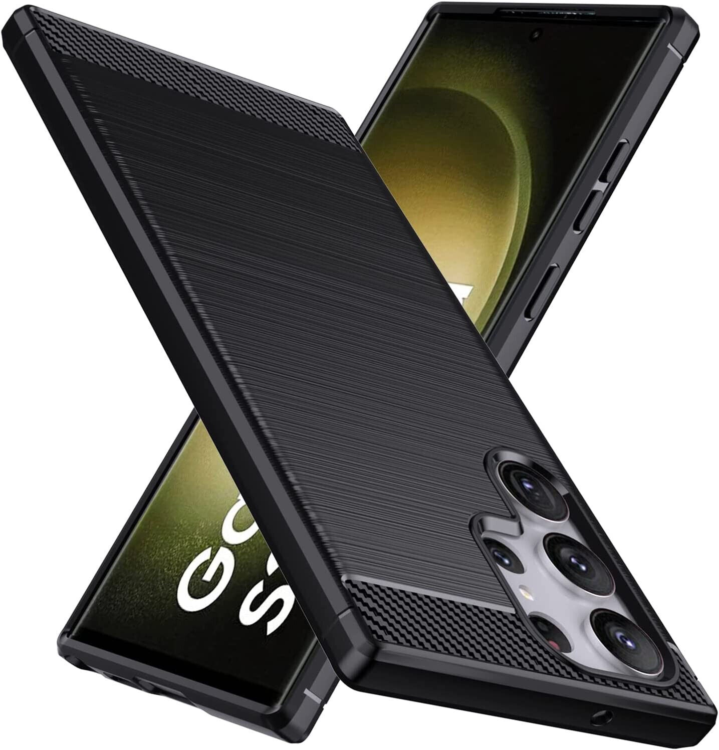 Samsung Galaxy S23 Ultra Case Carbon Phone Cover & Glass Screen Protector