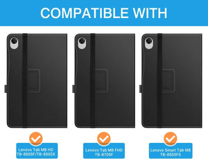 Lenovo Tab M8 2ND/ 3RD Gen Case Leather Folio Cover + Glass Screen Protector