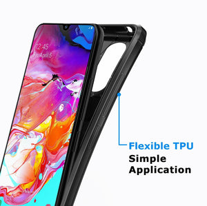 Samsung Galaxy A70 Case Carbon Fibre Cover & Glass Screen Protector