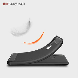Samsung Galaxy M30s Case Carbon Fibre Cover & Glass Screen Protector