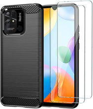 Xiaomi Redmi 10C Case, Carbon Fibre Cover & Glass Screen Protector