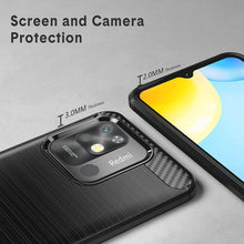 Xiaomi Redmi 10C Case, Carbon Fibre Cover & Glass Screen Protector