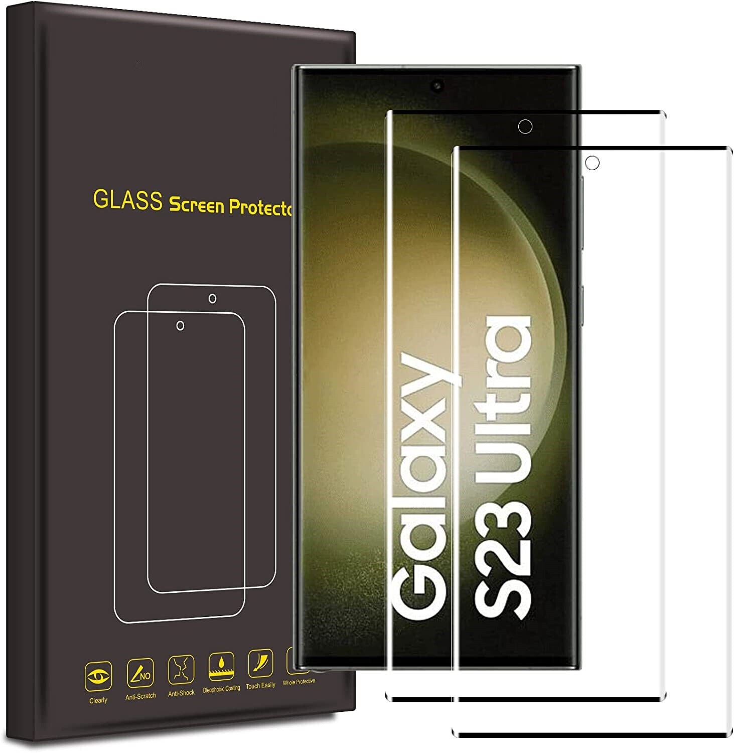 2 Pack Samsung Galaxy S23 Ultra Tempered Glass Screen Protector Full Cover