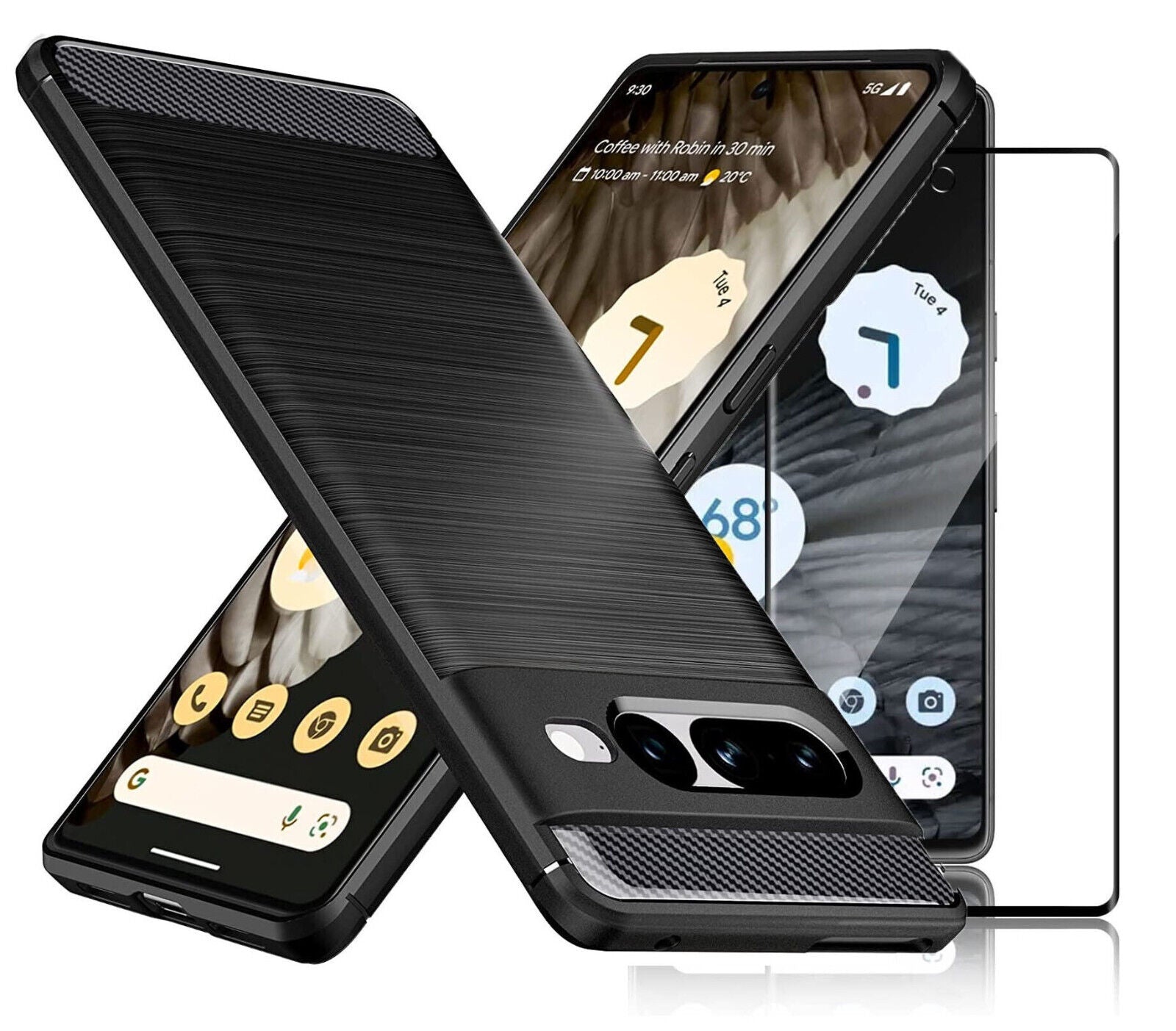 Google Pixel 7 Pro Case Carbon Fibre Cover & Glass Screen Protector