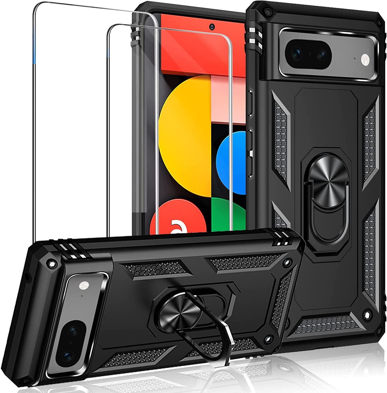 Google Pixel 7 Case Kickstand Ring Cover & Glass Screen Protector